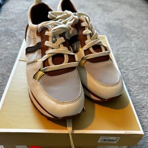 MICHAEL Michael Kors White and Brown Women's Sneakers with Gold Accents
